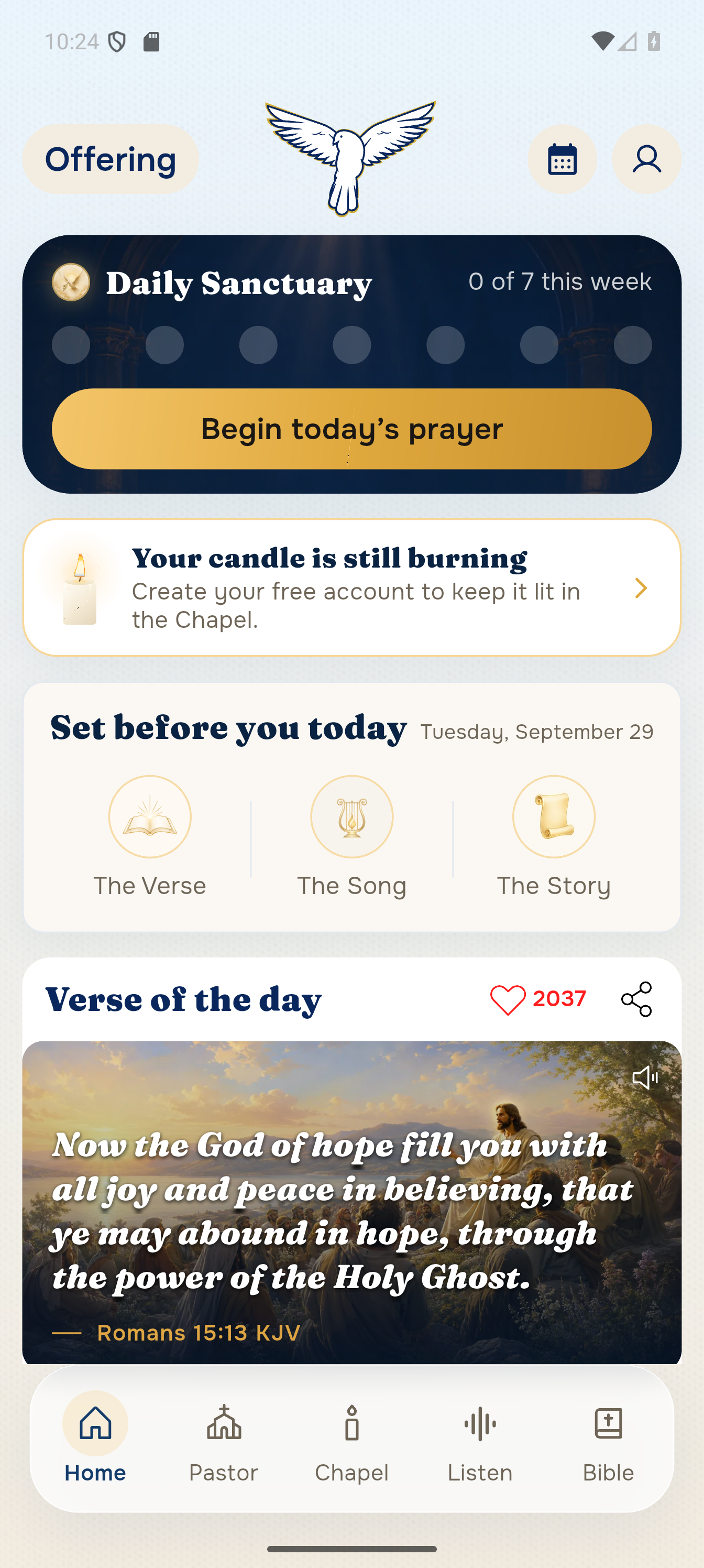 Pray Bible app: Your daily sanctuary. Daily prayer, Scripture and a moment with God.